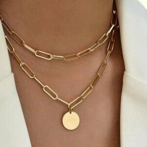 Boho Double Layered Necklace With Round Medallion